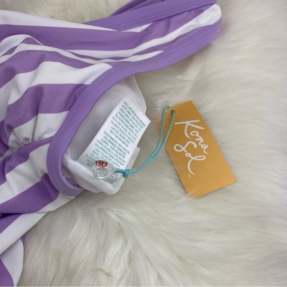 KONA SOL V-NECK OVER THE SHOULDER SWIMSUIT PURPLE AND WHITE SIZE 14W - Picture 4 of 10